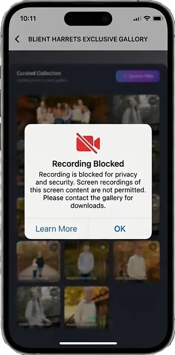 Phone showing screenshot blocked